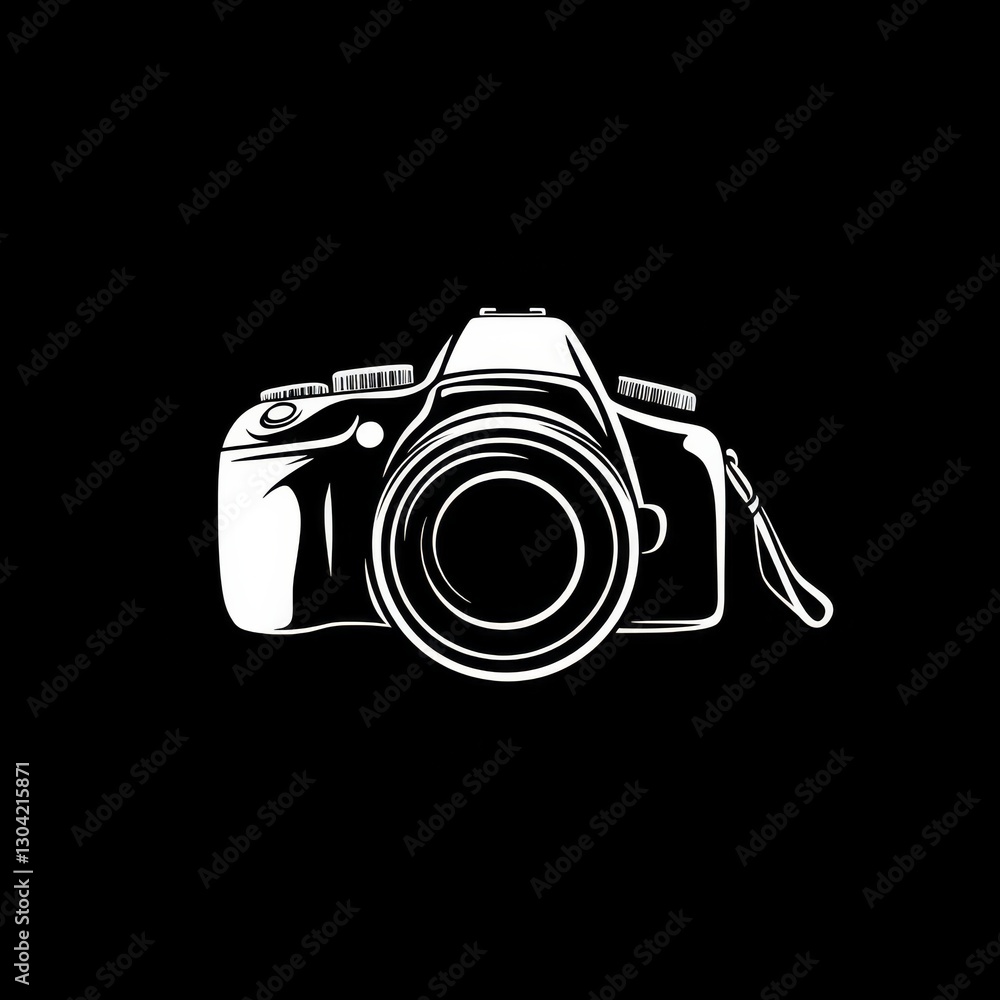 Aufkleber monochrome camera illustration: a high-contrast vector image of a dslr camera with a lens and strap 