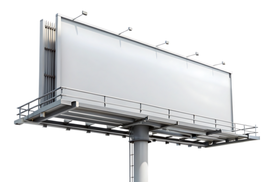 Large billboard is on a pole. On transparent background. Png