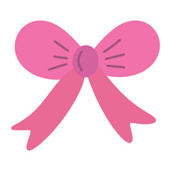 Simple hand drawn pink ribbon bow. Vector coquette doodle illustraton isolated on white bacground