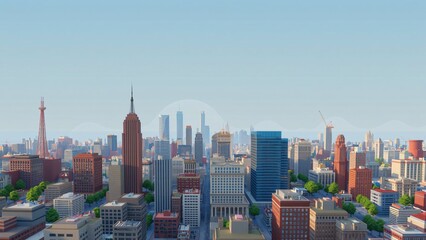 Fototapeta na wymiar Low-Poly Stylized Cityscape Panorama - Modern Metropolis Skyline