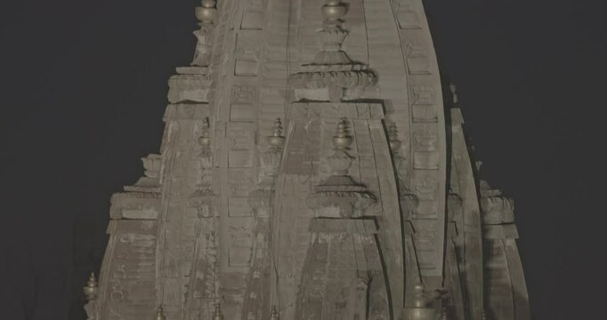 Jaipur, Rajasthan, India. Ungraded C LOG 2 Close-up View On Sita Ram Ji Ka Temple In Night Illumination. Temple Is Situated In Chhoti Chaupar Bazar. Sikhara Has Multiple Turrets Called Anga Sikharas
