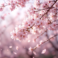spring landscape featuring cherry blossoms in full bloom.