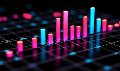 Colorful Abstract Bar Graph on Black Background with Grid Lines