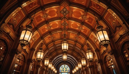 Opulent Arabian Palace Interior with Hanging Lanterns