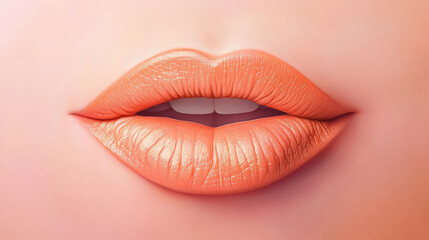Obraz premium Radiant peach lips with smooth texture and subtle shine, showcasing close up view that highlights their plumpness and beauty