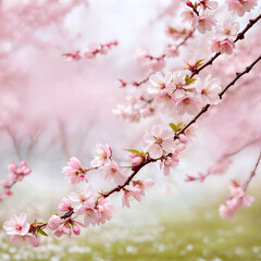 spring landscape featuring cherry blossoms in full bloom.