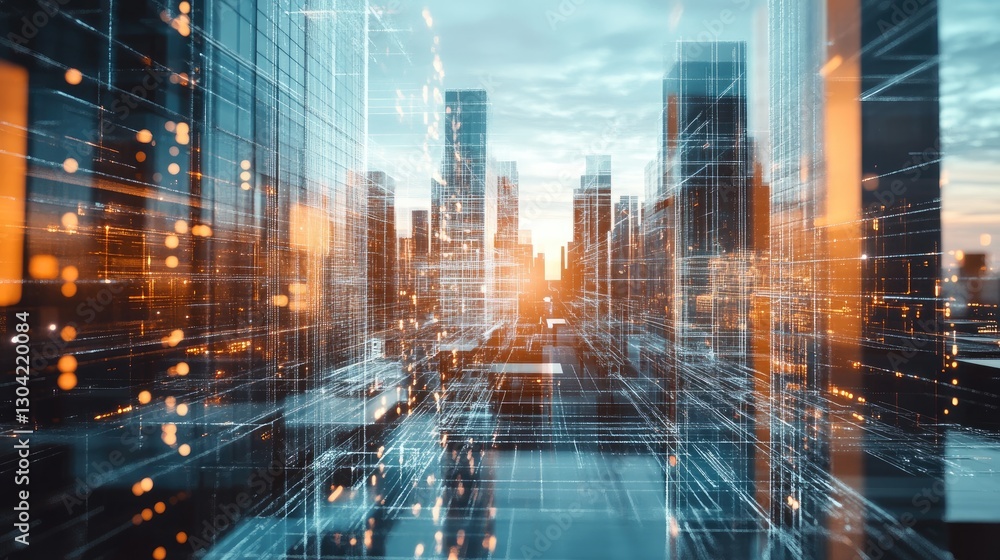 Poster A futuristic representation of architecture using 3D models and blueprints, visualized through generative AI, showcasing advanced design concepts for modern buildings