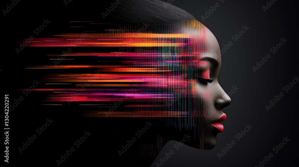 Aufkleber abstract profile portrait with colorful speed lines and motion effects