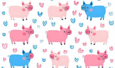 Obraz premium Cute Cartoon Pigs with Hearts Pattern for Fun and Playful Designs