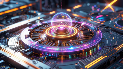 digital illustration of the dazzlingly complex quantum computer