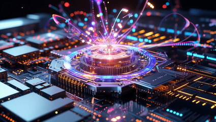 digital illustration of the dazzlingly complex quantum computer