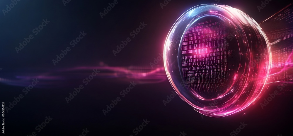 Aufkleber glowing data sphere, digital flow, dark backdrop, tech intro