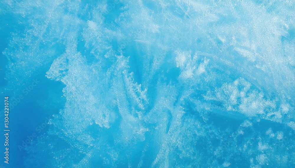 Aufkleber textured frozen ice surface with intricate frost patterns in vibrant blue tones, perfect for winter themed designs and background