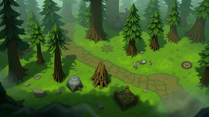 Enchanting Stylized Forest Game Environment Top-Down View