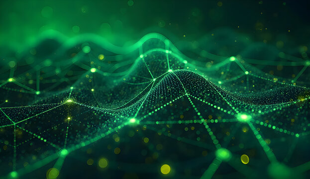 Abstract digital green background. Can be used for technological processes, neural networks and AI, digital storages, sound and graphic forms, science,