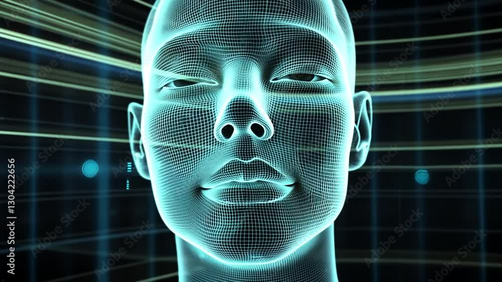 Poster digital human face scan visualization - technology and artificial intelligence concept