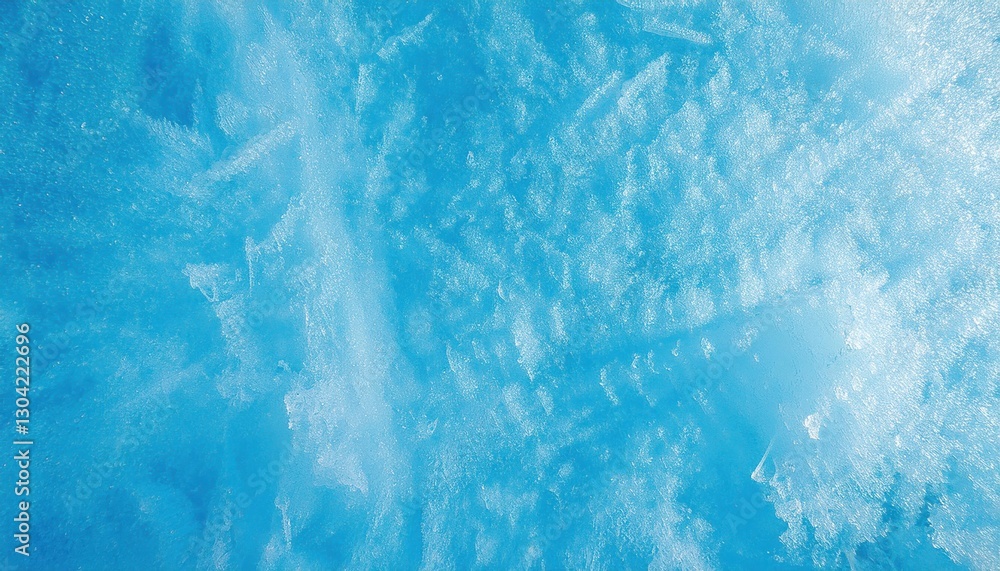 Poster textured frozen ice surface with intricate frost patterns in vibrant blue tones, perfect for winter 