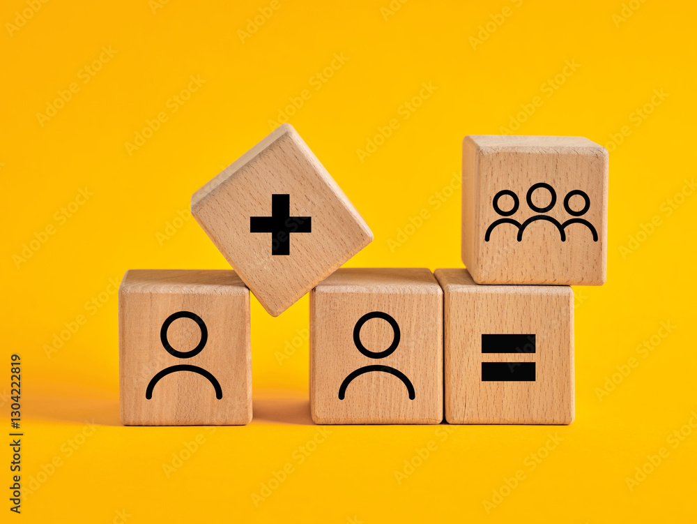 Poster adding one person to another results in a team building concept