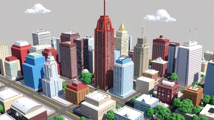 Low Poly Cityscape Modern Urban Architecture in a Cartoon Style