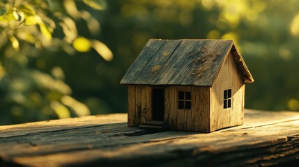 Miniature Wooden House in a Summer Setting