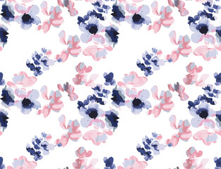 Seamless watercolor botanical floral pattern on abstract background. Vintage loose floral fabric pattern. loose color floral pattern. vector illustration.