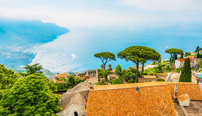 Coastline in southern Italy, vertiginous cliffs adorned with colorful villages, turquoise waters....
