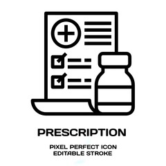 Prescription symbol, featuring an editable stroke outline icon isolated on white background flat vector illustration. Pixel perfect
