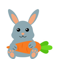 Easter Bunny Hugging Carrot Illustration
