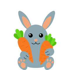 Easter Bunny Hugging Carrot Illustration