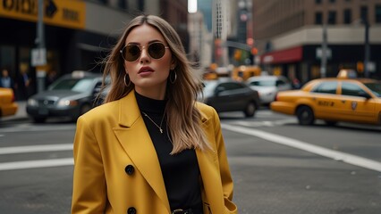 Fashionable Girl in Sunglasses on New York Street