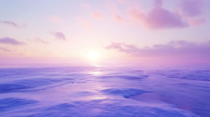 Fototapeta premium Winter Sunrise Over Snowy Landscape Serene Sky Background, for travel marketing