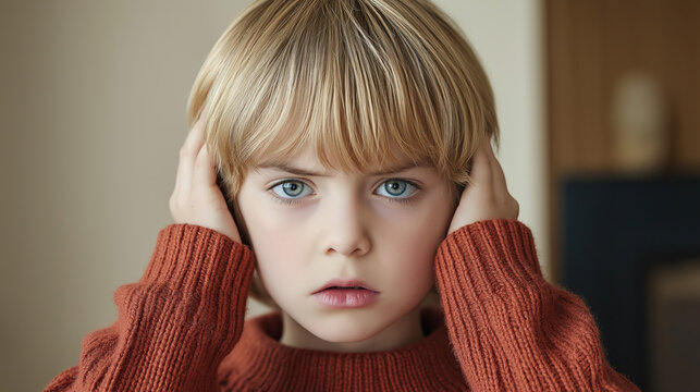oung boy covering ears, experiencing sensory sensitivity 