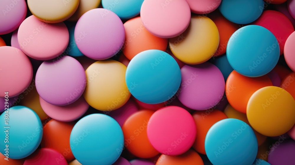 Poster A set of colorful 3D circle buttons with a mix of hues and playful arrangements, perfect for creative projects requiring vibrant, dynamic elements