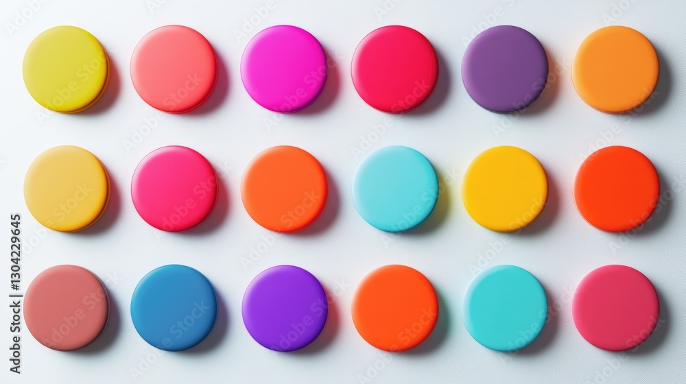 Poster A set of colorful 3D circle buttons in vibrant hues, creatively displayed for design inspiration, offering a fun and energetic visual impact for projects