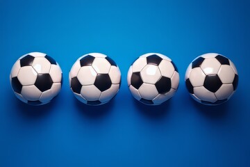 Fototapeta premium Four Soccer Balls on a Blue Background - Sport Equipment Image