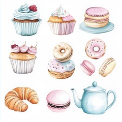 A set of pastries and a teapot