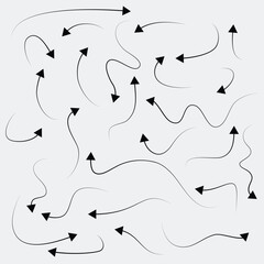 Black arrow set with curve shape. arrow indicates the direction sign. curved and straight arrow icon. set of black arrow