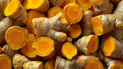 Raw Yellow Turmeric roots background