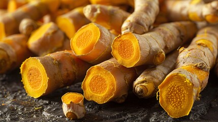 Raw Yellow Turmeric roots background