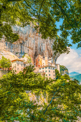 Naklejka premium Sanctuary of the Madonna della Corona. Italian Alps, Ferrara di Monte Baldo, Verona province, Italy.