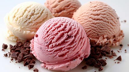 Scoops of ice cream isolated on white background