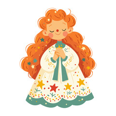 A cute girl in a dress decorated with stars.