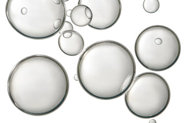 Large water bubbles over white.