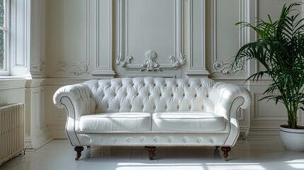Single victorian sofa in white room