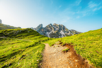 Ra Gusela Peak of Nuvolau group in the Italian Dolomites mountain at Giau Pass in South Tyrol Italy.