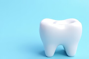 Healthy White Tooth on Light Blue Background for Dental Health