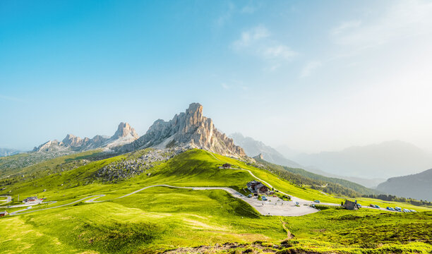 Ra Gusela Peak of Nuvolau group in the Italian Dolomites mountain at Giau Pass in South Tyrol Italy. - Powered by Adobe