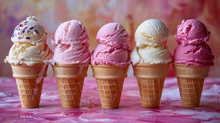 Ice cream cones of  different flavors 