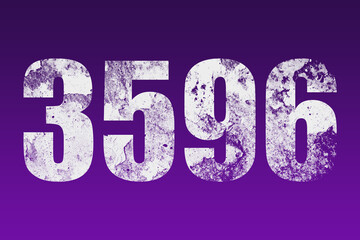 flat white grunge number of 3596 on purple background.