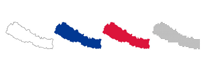 Fototapeta premium Nepal map in various style outline, blue, red, and dotted